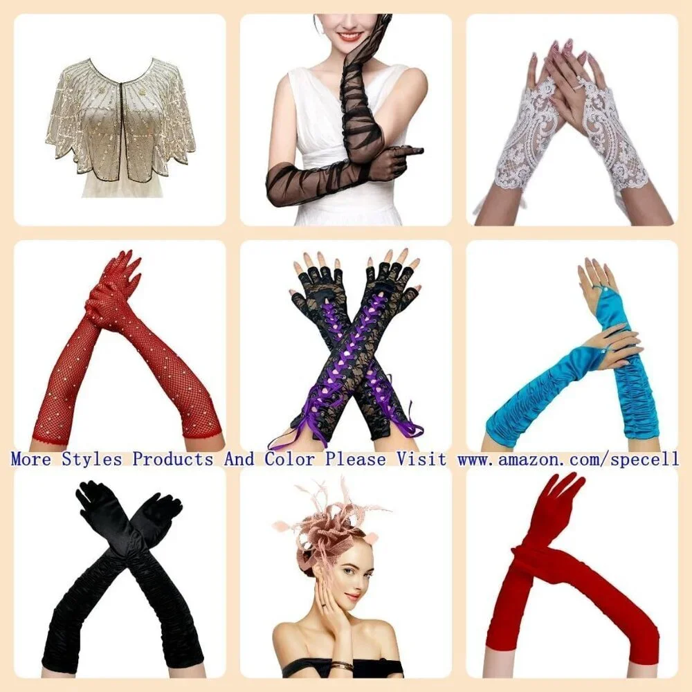 Women's A-Mesh-‌Red Rhinestone Sparkly Elbow Length Gloves Halloween Costumes